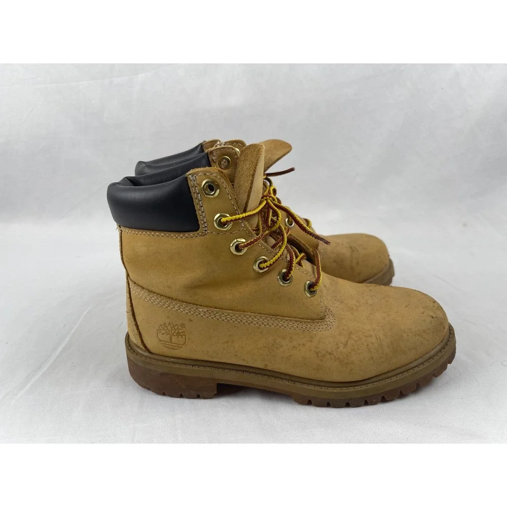 Timberland 6 Inch Premium Boys Size 3.5 Wheat Waterproof Nubuck Leather Boots‎
